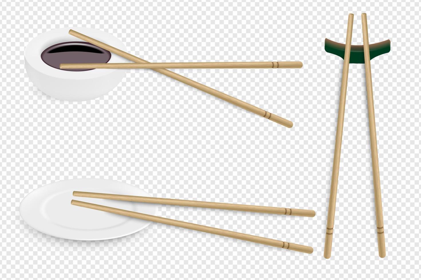 vector realistische set sushi-items met bamboestokken. illustratie van sushi tafel serveren op een transparante achtergrond
