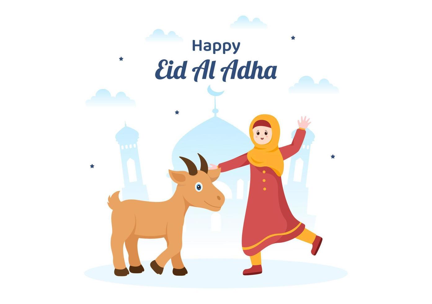 eid al adha achtergrond cartoon afbeelding voor de viering van moslim met het slachten van een dier als een koe, geit of kameel en deel het vector