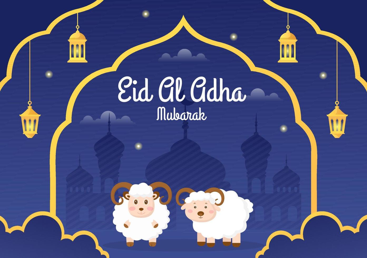 eid al adha achtergrond cartoon afbeelding voor de viering van moslim met het slachten van een dier als een koe, geit of kameel en deel het vector