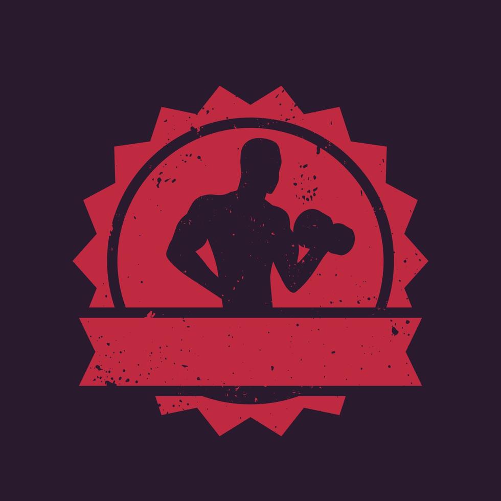 fitnessbadge met poserende atleet, bodybuilder, sportschoollogo vector