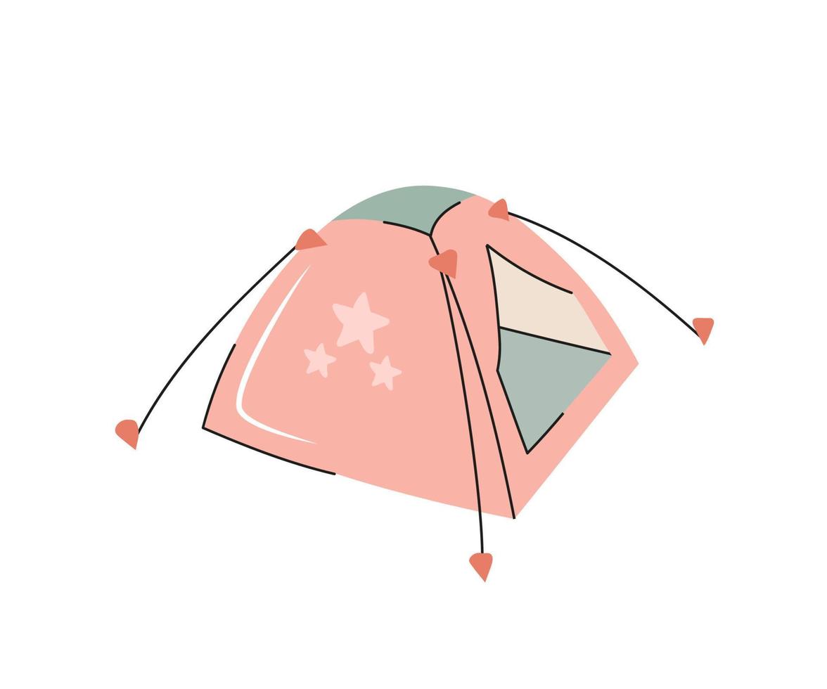 cartoon handgetekende toeristische tent. uitrusting voor kamperen, wandelen, trekking. toeristische item geïsoleerd op een witte achtergrond. platte vectorillustratie. vector