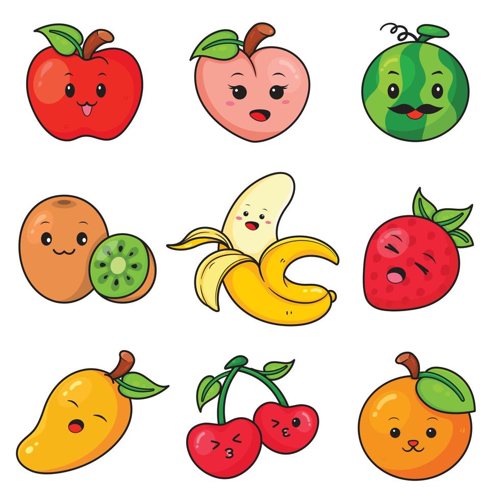 fruit cartoon vector tekenset.