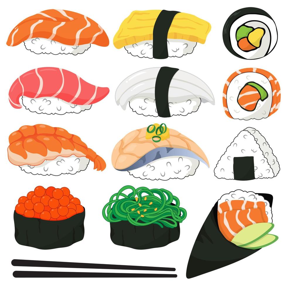 variëteiten van sushi rijst illustratie vector. vector