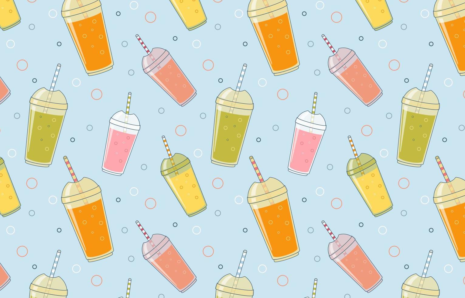 patroon met fruitcocktails. heerlijke en verse fruitcocktails in plastic bekers met buizen. vectorillustratie. vector