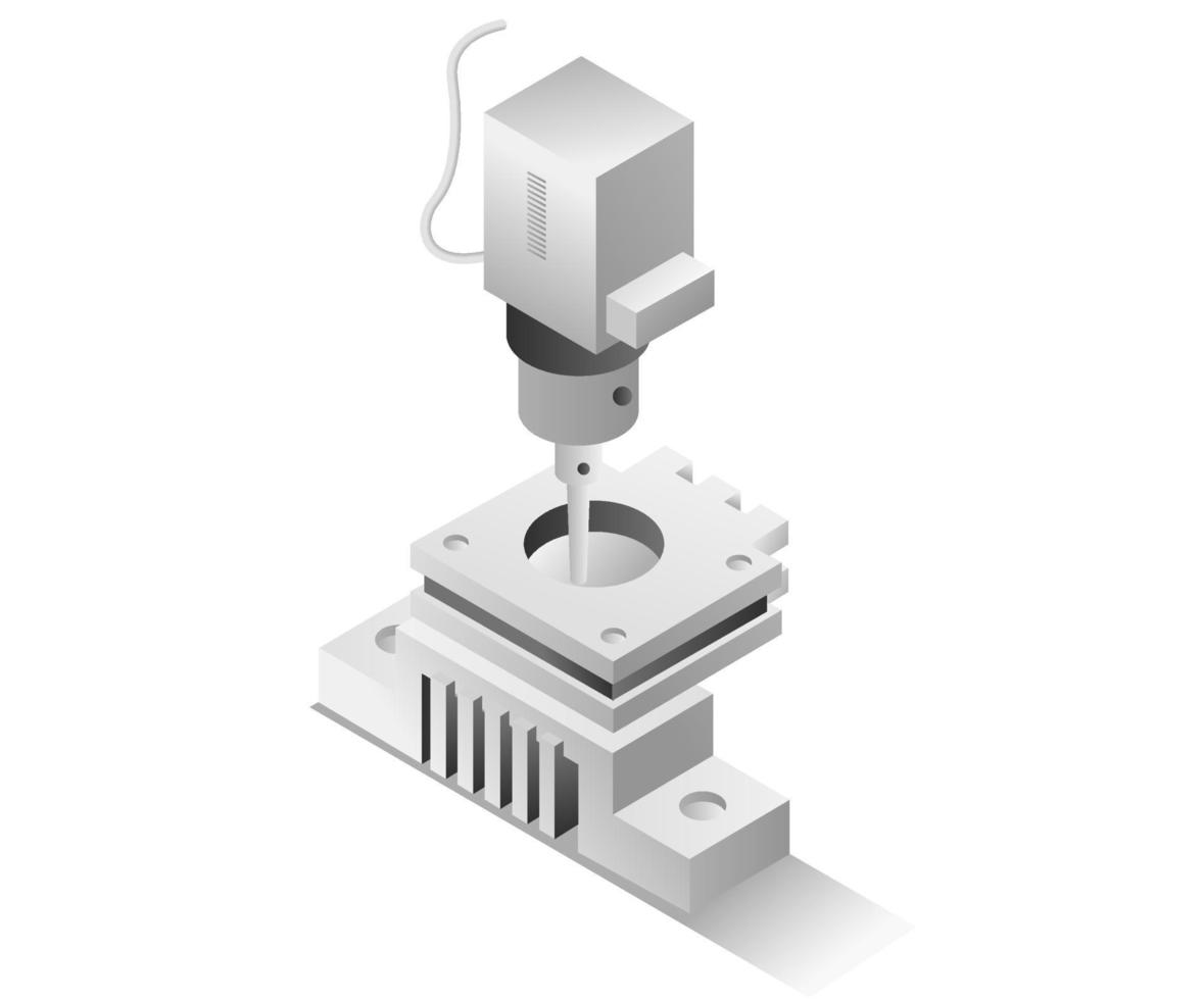 plat isometrische illustratie concept. cnc freesmachine kop vector