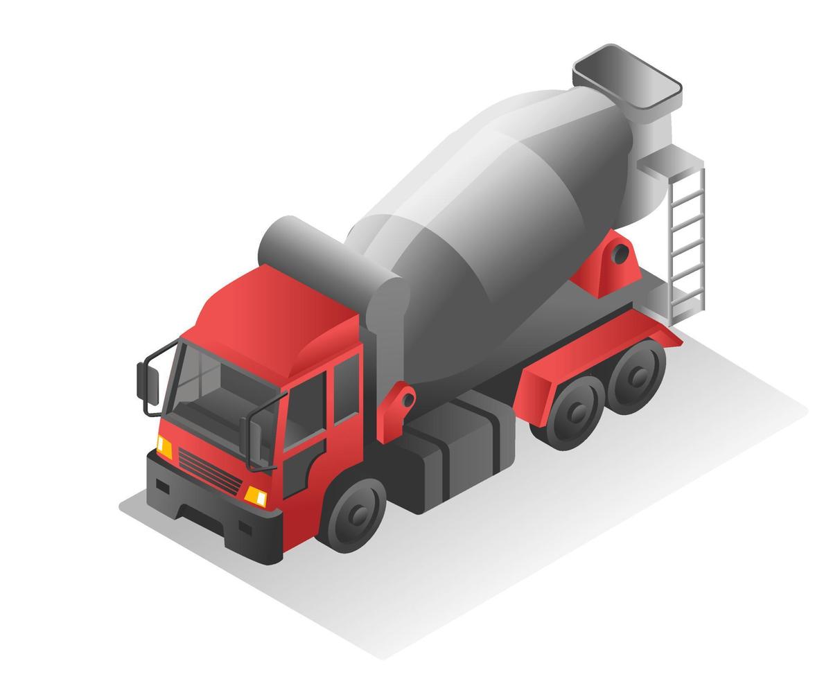 isometrische illustratie ontwerpconcept. cement mixer vrachtwagen vector