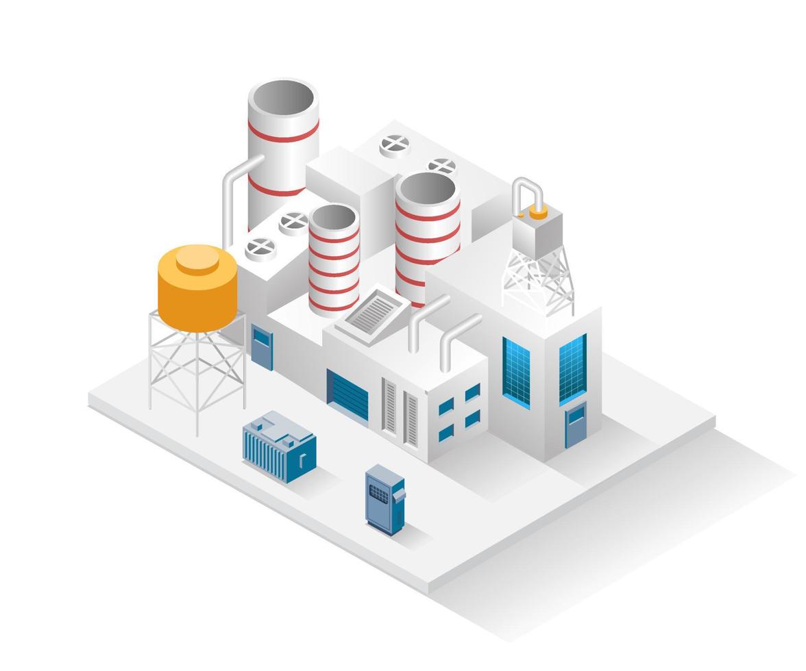 platte isometrische concept illustratie. fabrieksgebouw uitzicht vector