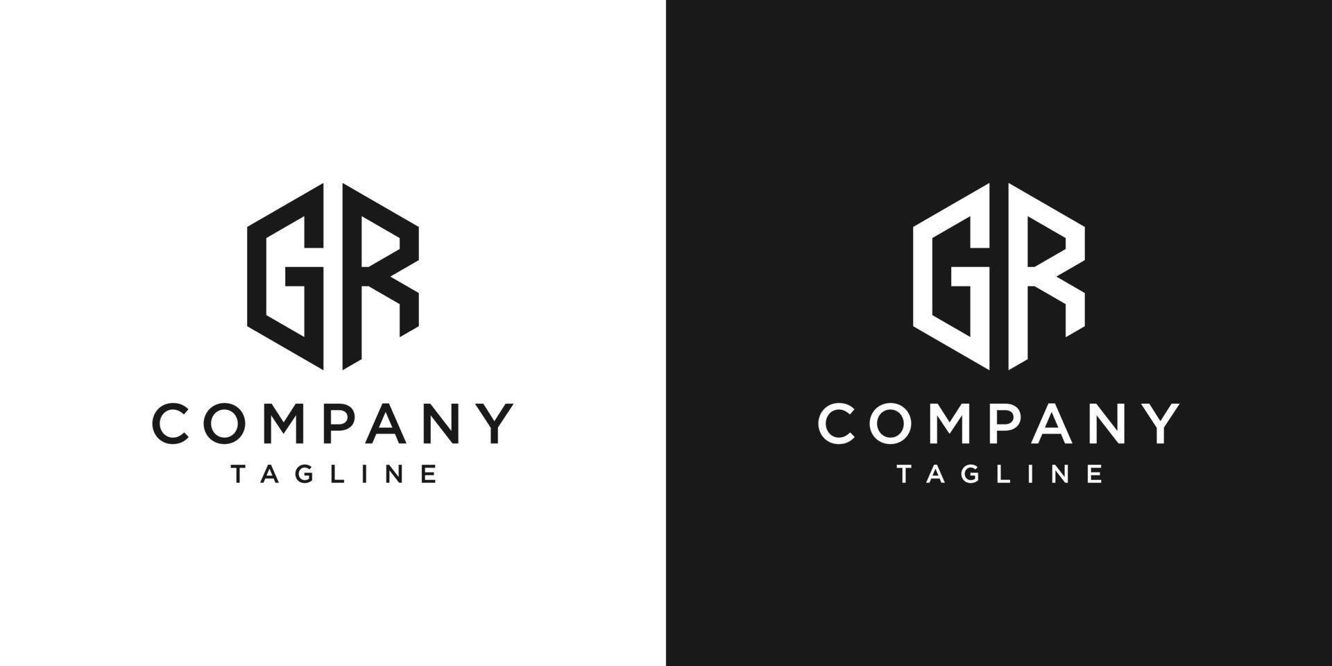 creatieve letter gr monogram zeshoek logo ontwerp pictogrammalplaatje witte en zwarte achtergrond vector
