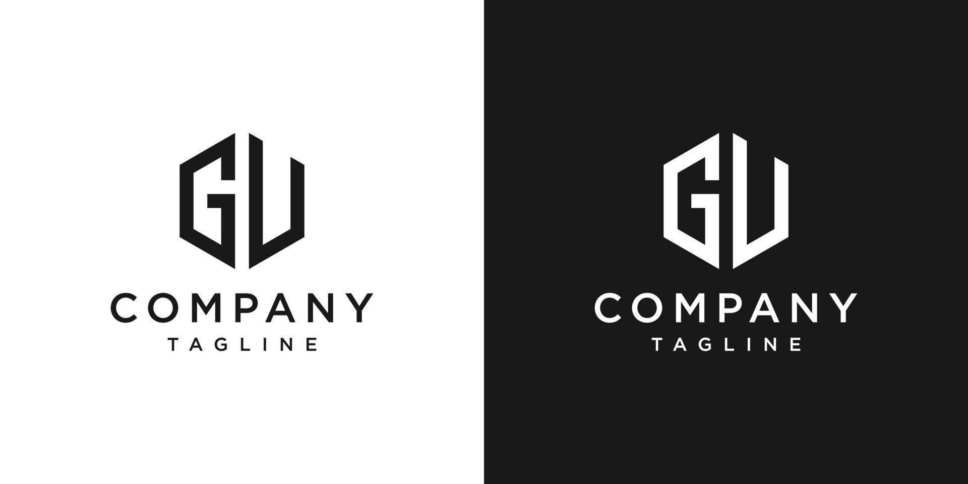 creatieve letter gu monogram zeshoek logo ontwerp pictogrammalplaatje witte en zwarte achtergrond vector