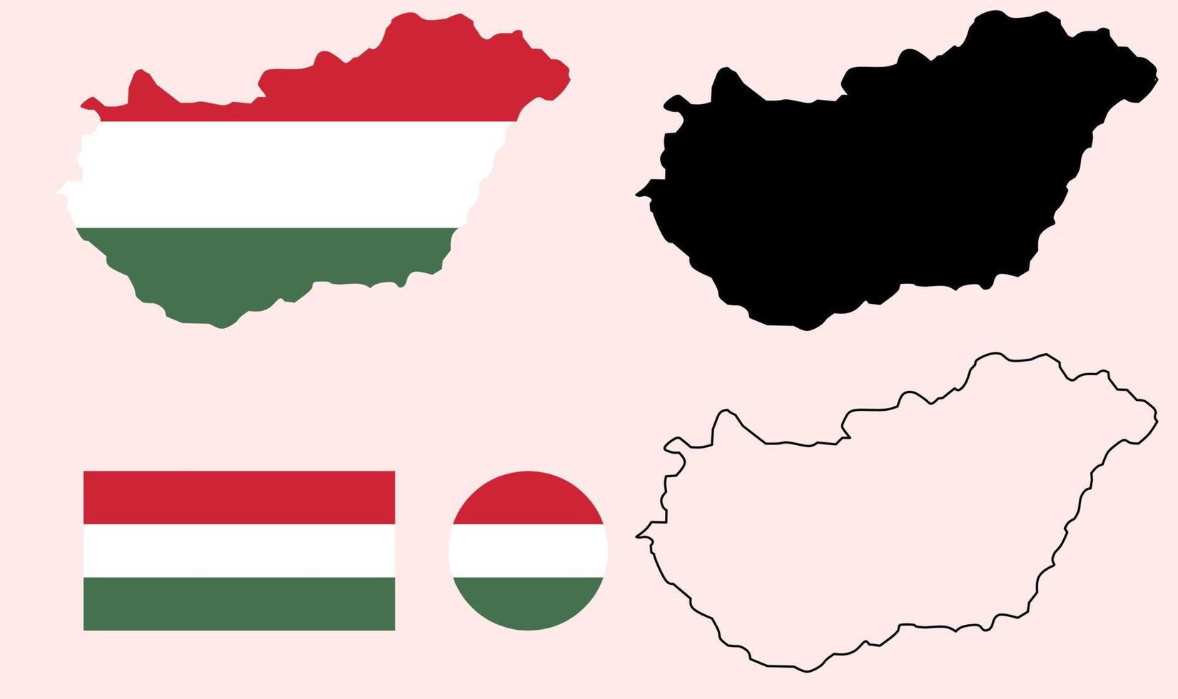 hongarije kaart vlag icon set vector