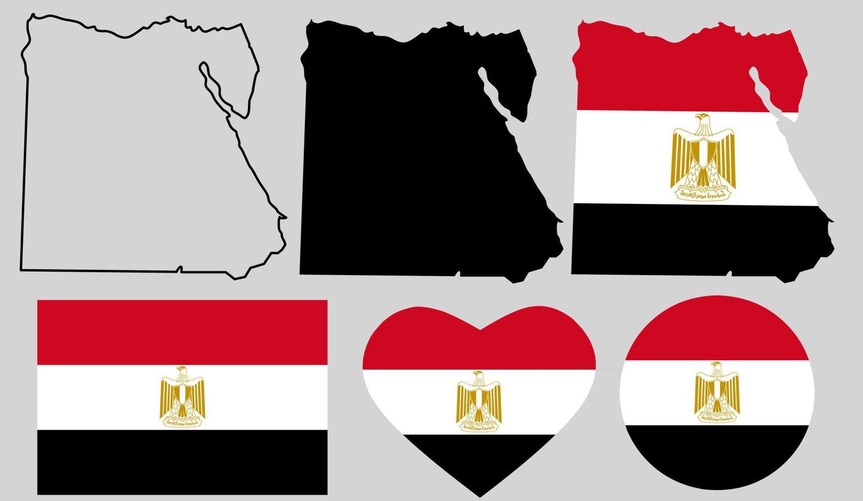 egypte kaart vlag icon set vector