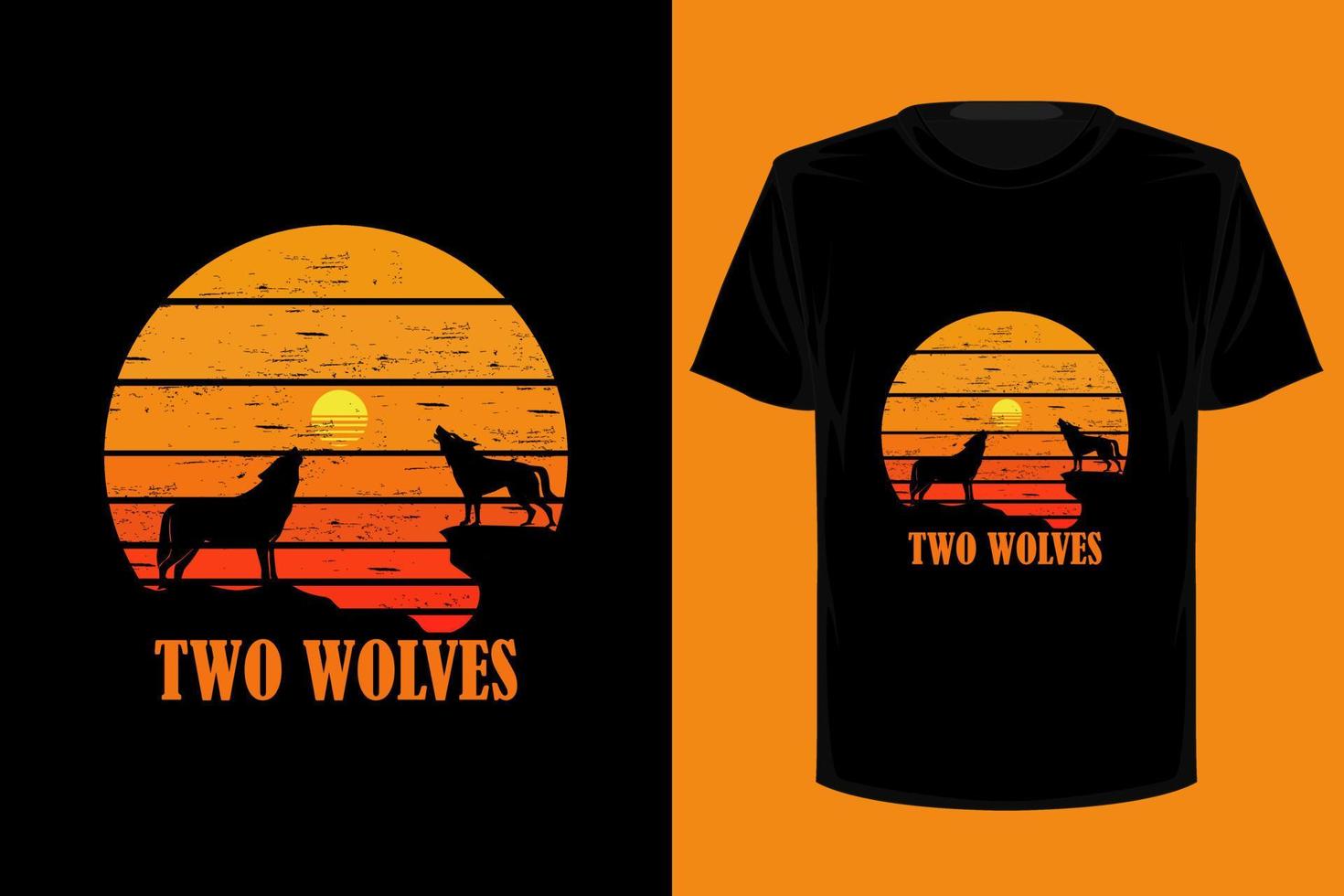 twee wolven retro vintage t-shirtontwerp vector