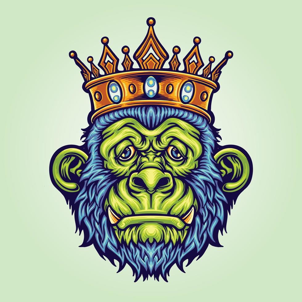 zombiegorilla met koningskroon vectorillustraties voor uw werklogo, mascotte merchandise t-shirt, stickers en labelontwerpen, poster, wenskaarten reclame bedrijf of merken. vector