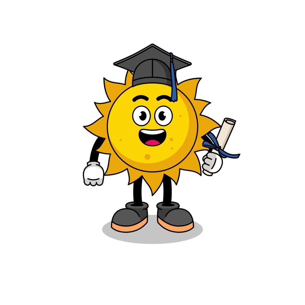 zon mascotte met afstuderen pose vector