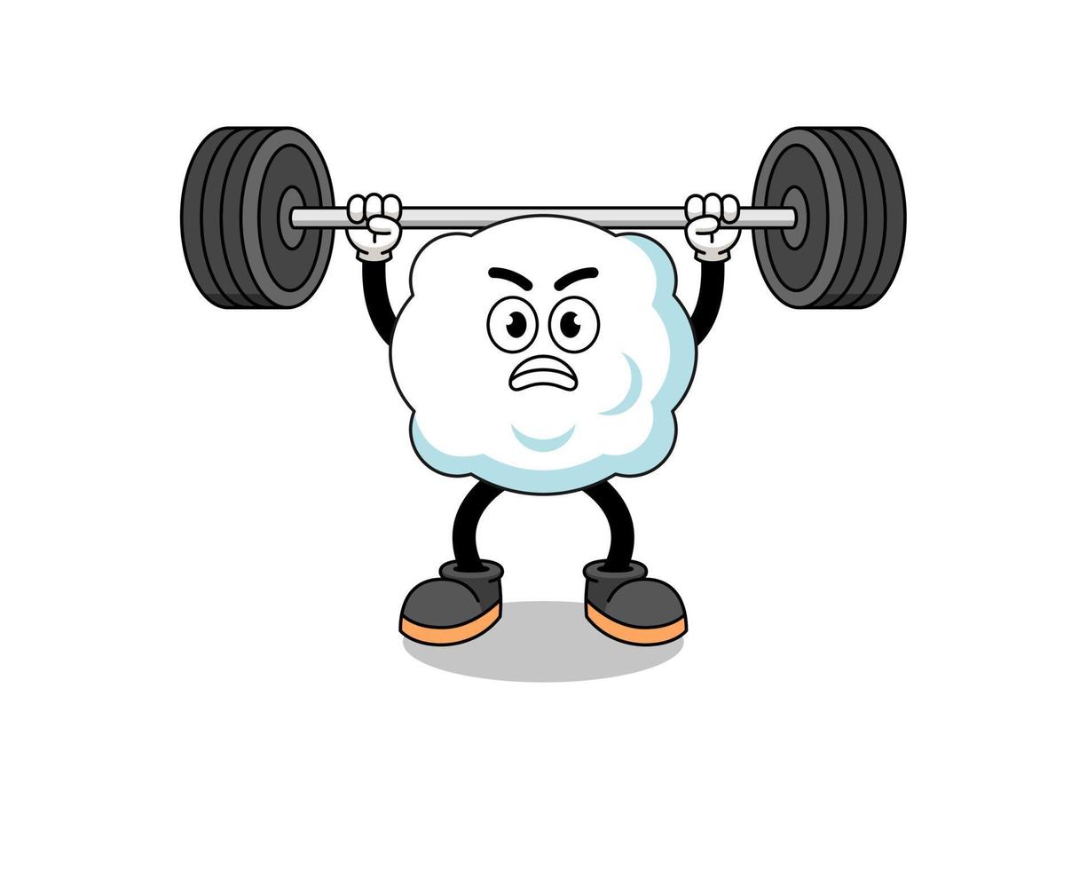 wolk mascotte cartoon optillen van een barbell vector