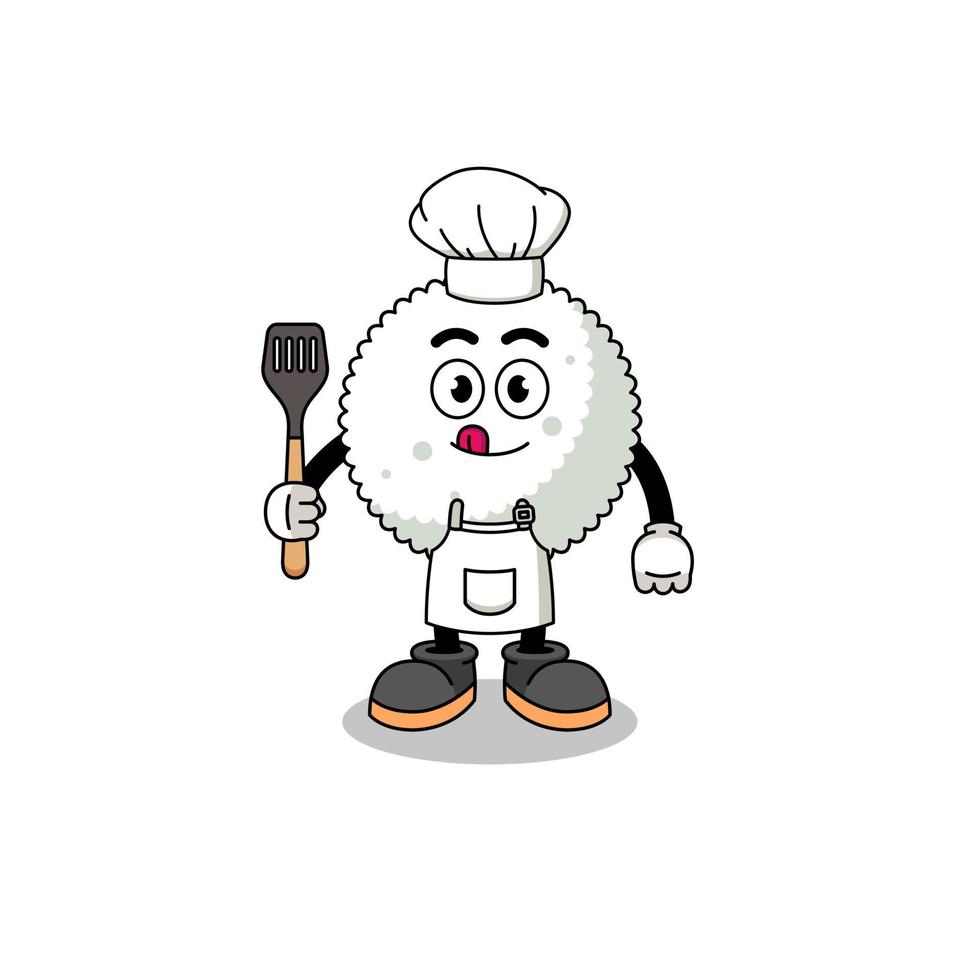 mascotteillustratie van chef-kok met rijstbal vector