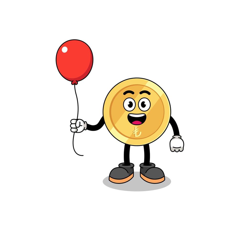 cartoon van Turkse lira met een ballon vector