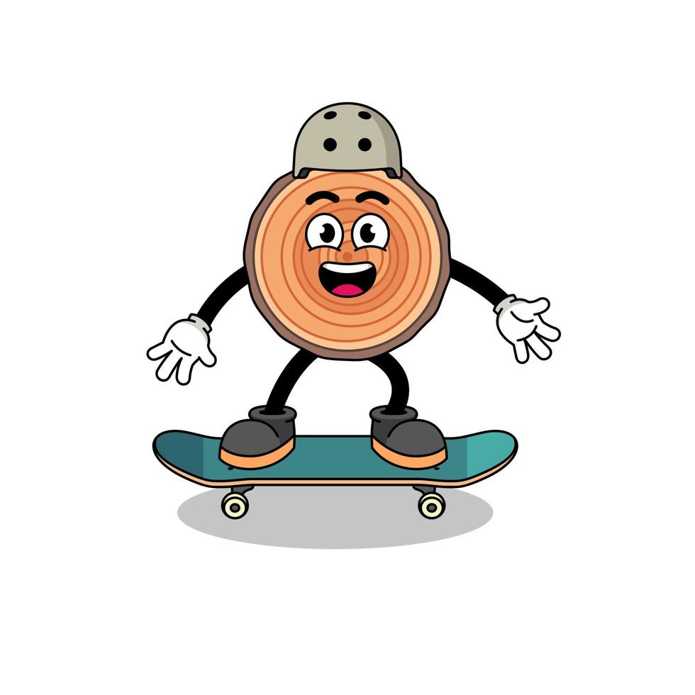 houten stammascotte die een skateboard speelt vector