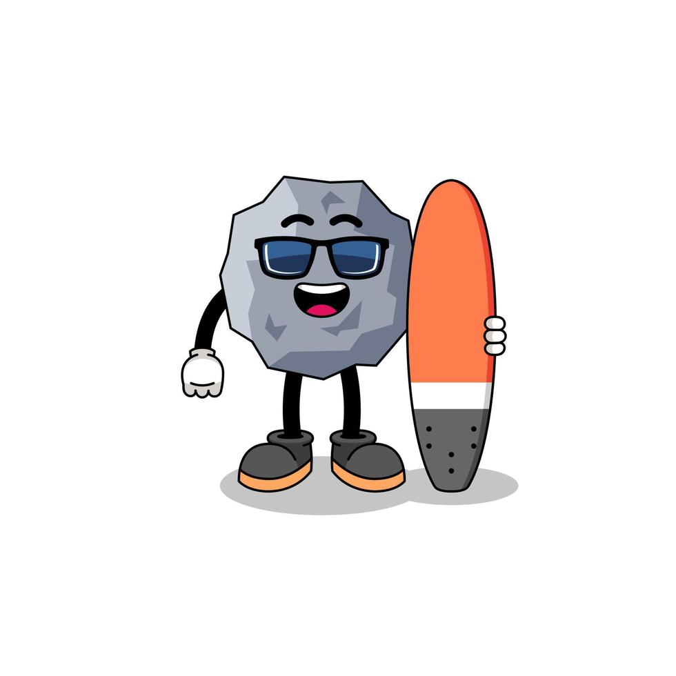 mascotte cartoon van steen als surfer vector