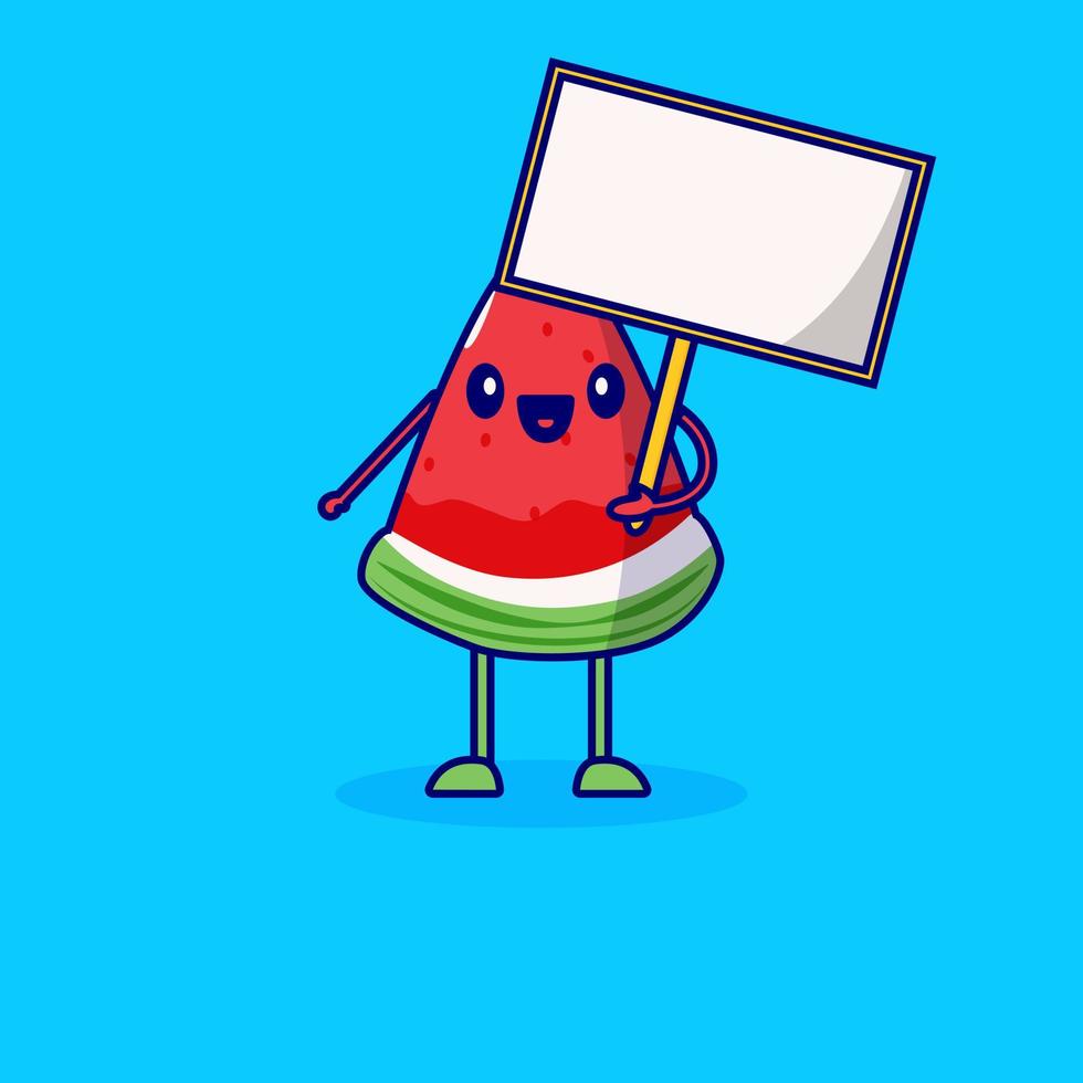 watermeloen stripfiguur met een bord vector