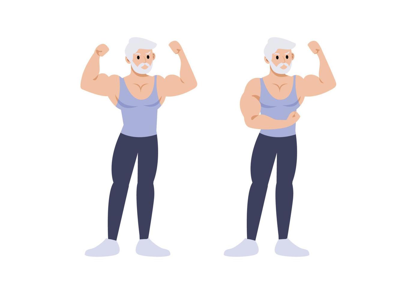 sterke oude man die zijn spieren laat zien, vectorillustratie vector