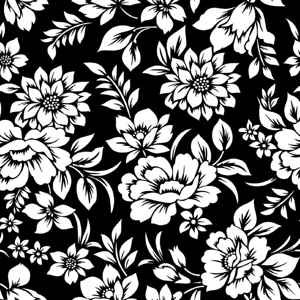 bloemenbehang bloemenpatroonbehang zwarte en witte bloemen vector