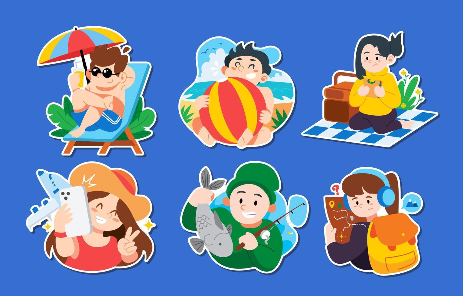 set stickers voor vakantieactiviteiten vector