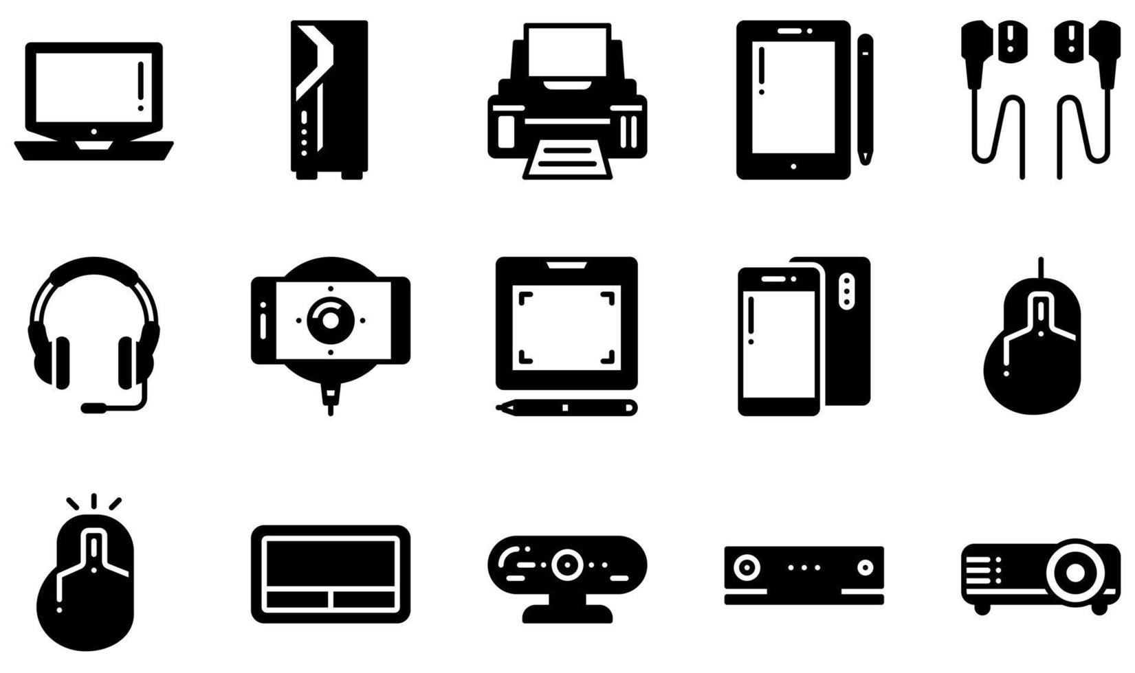 set van vector iconen met betrekking tot elektronische apparaten. bevat pictogrammen zoals schoner, koffiezetapparaat, oortelefoon, waterkoker, microfoon, magnetron en meer.