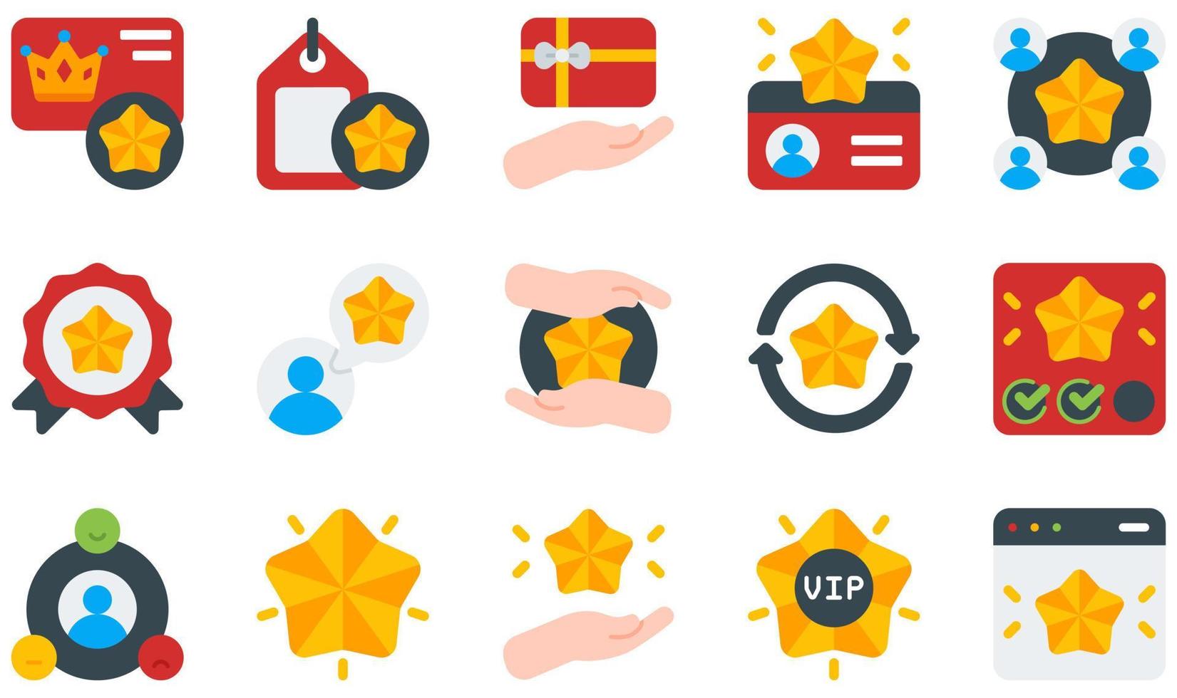 set van vector iconen gerelateerd aan klantenloyaliteit. bevat pictogrammen zoals loyaliteitskaart, loyaliteitstag, lid, lidkaart, lidmaatschap, relatie en meer.