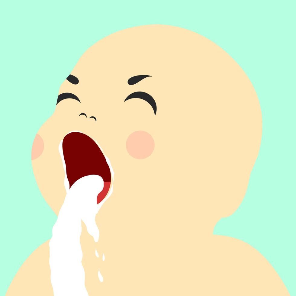 baby braakt melk. zijn uitdrukking is heel schattig en schattig. vectorillustratie. vector