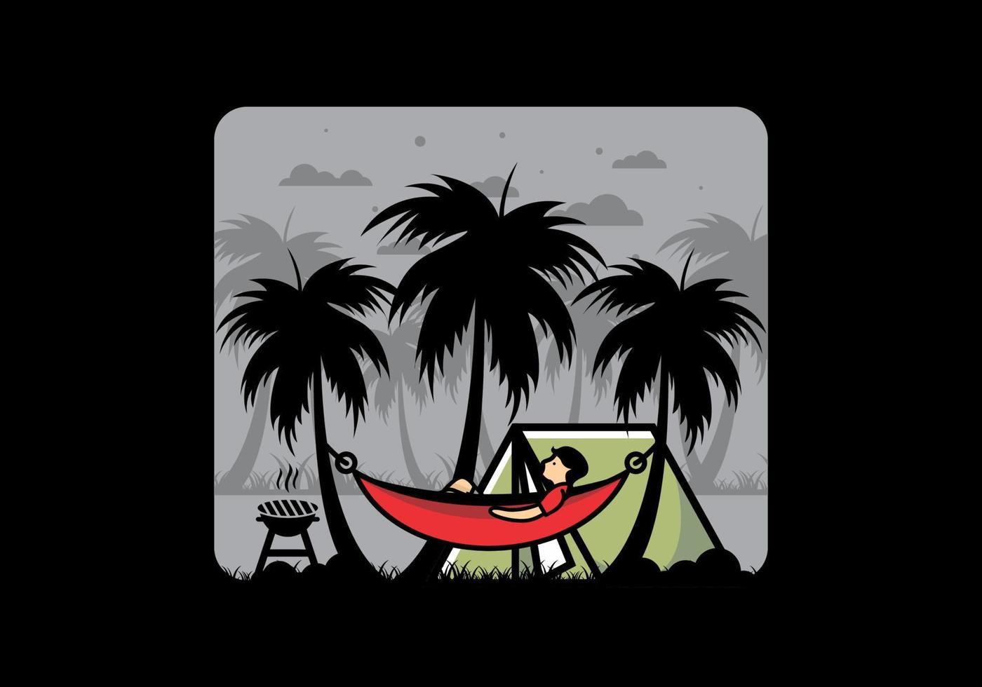 tent en hangmat met kokospalmen illustratie vector