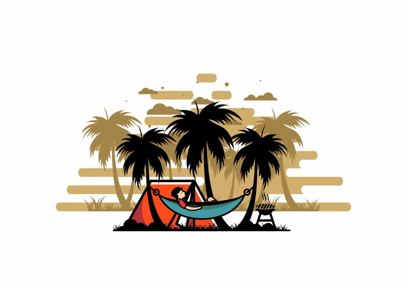 tent en hangmat met kokospalmen illustratie vector