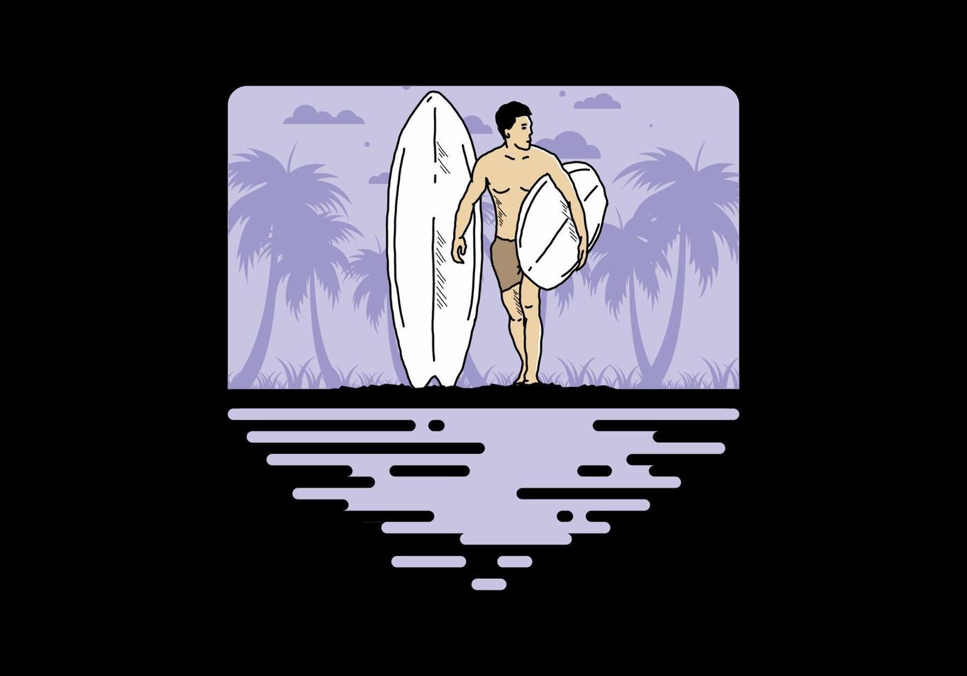 de shirtloze man met een surfplankillustratie vector