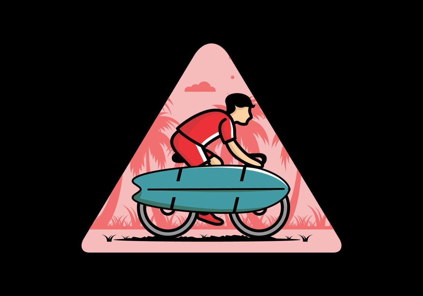 fiets met een surfplankillustratie vector