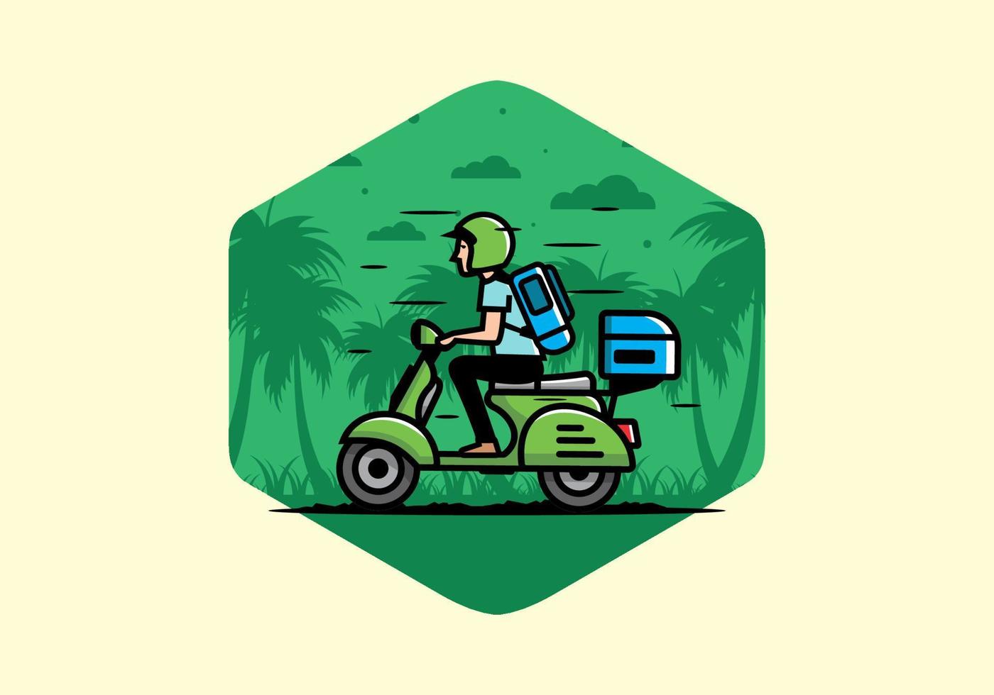 man gaat op vakantie rijden scooter illustratie vector