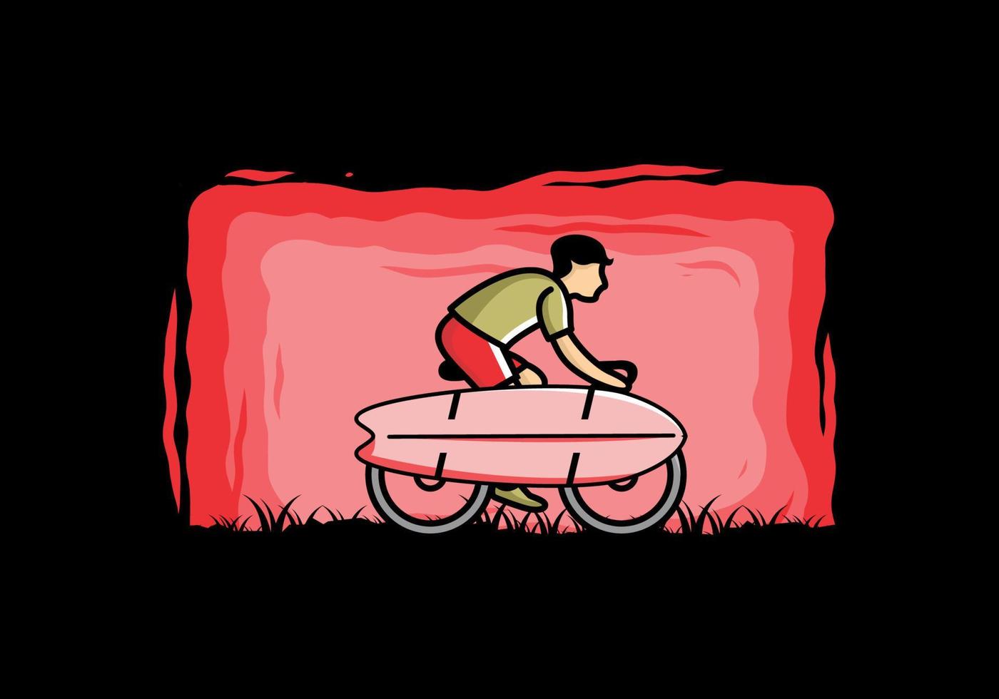 fiets met een surfplankillustratie vector