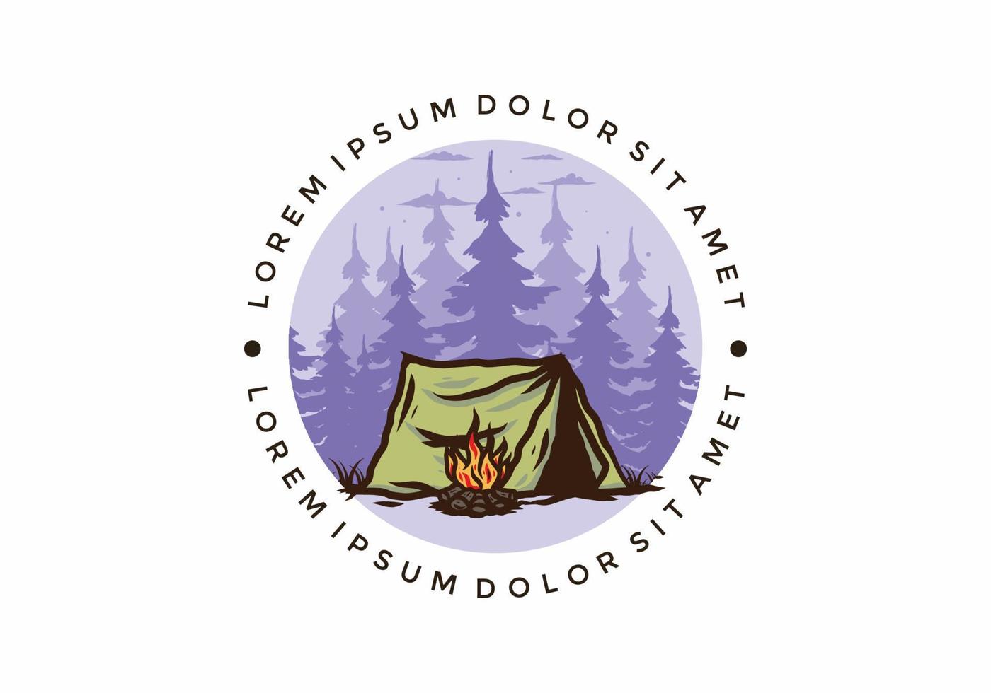 bos kamperen met vreugdevuur illustratie badge vector