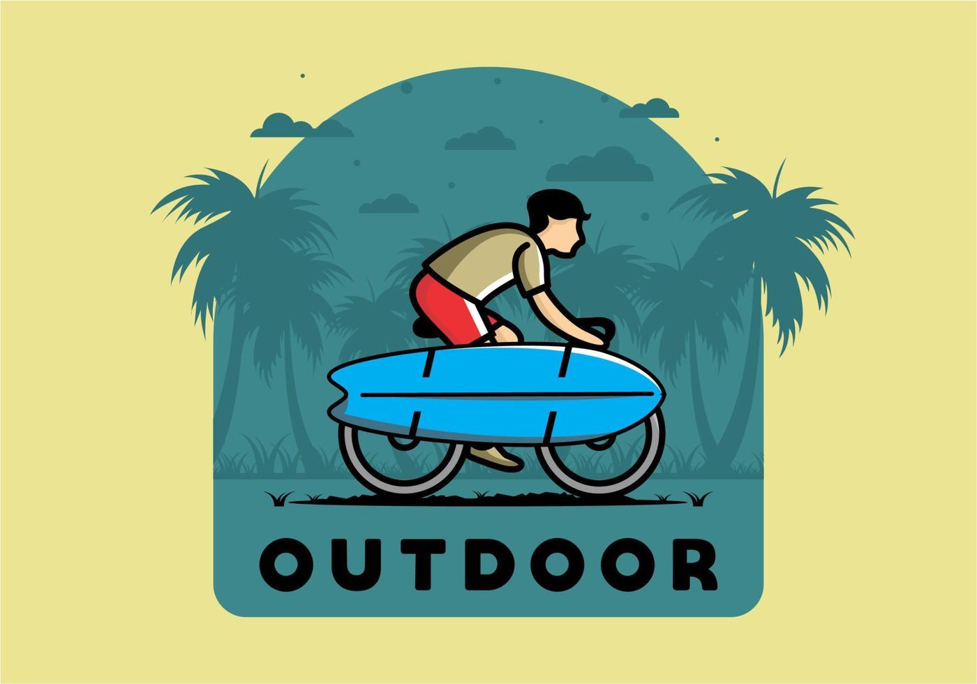 fiets met een surfplankillustratie vector