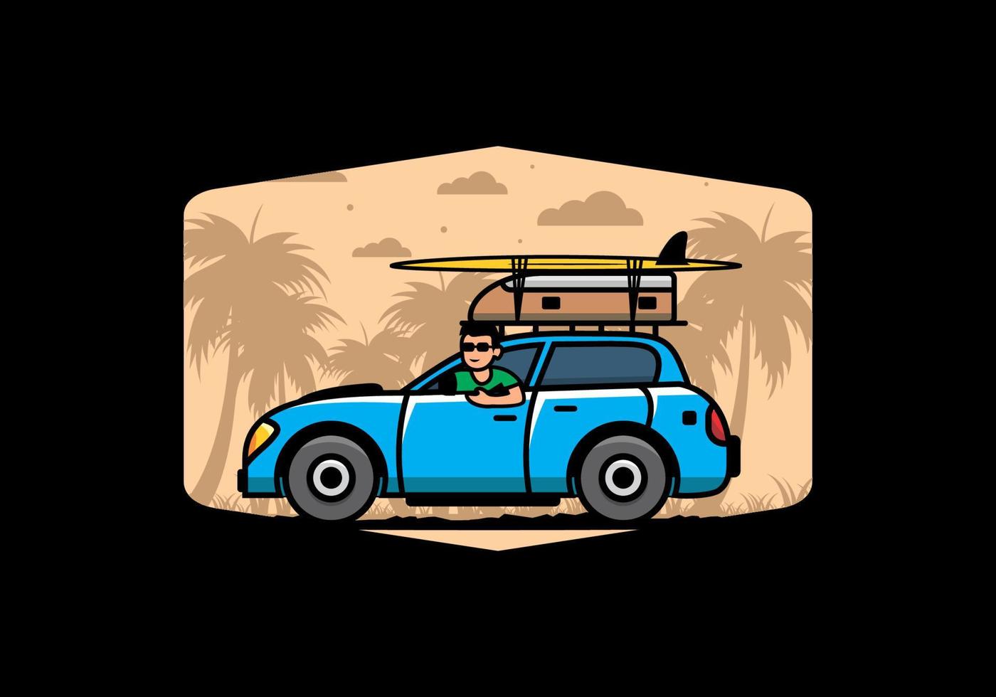 illustratie van een man die een auto berijdt voor vakantie vector