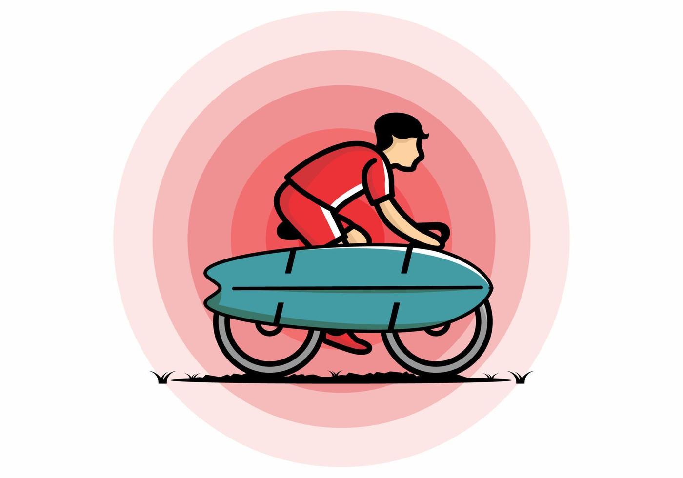 fiets met een surfplankillustratie vector