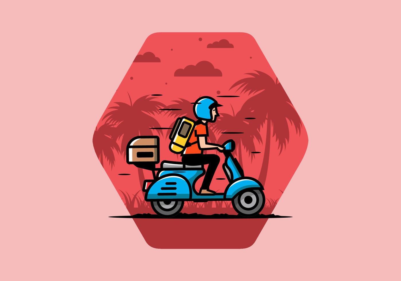 man gaat op vakantie rijden scooter illustratie vector