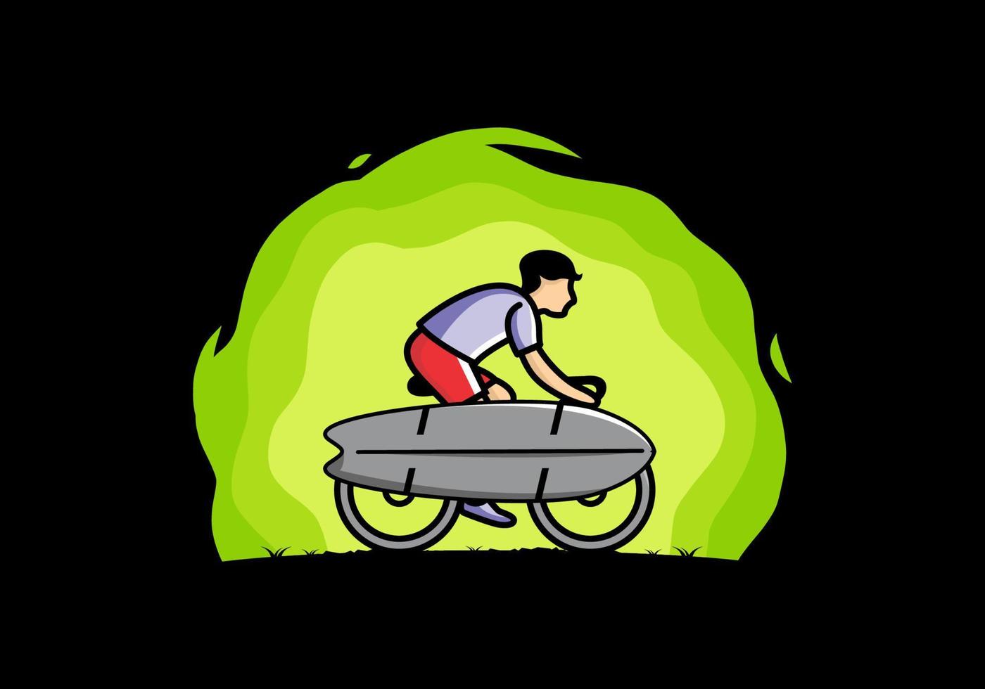 fiets met een surfplankillustratie vector