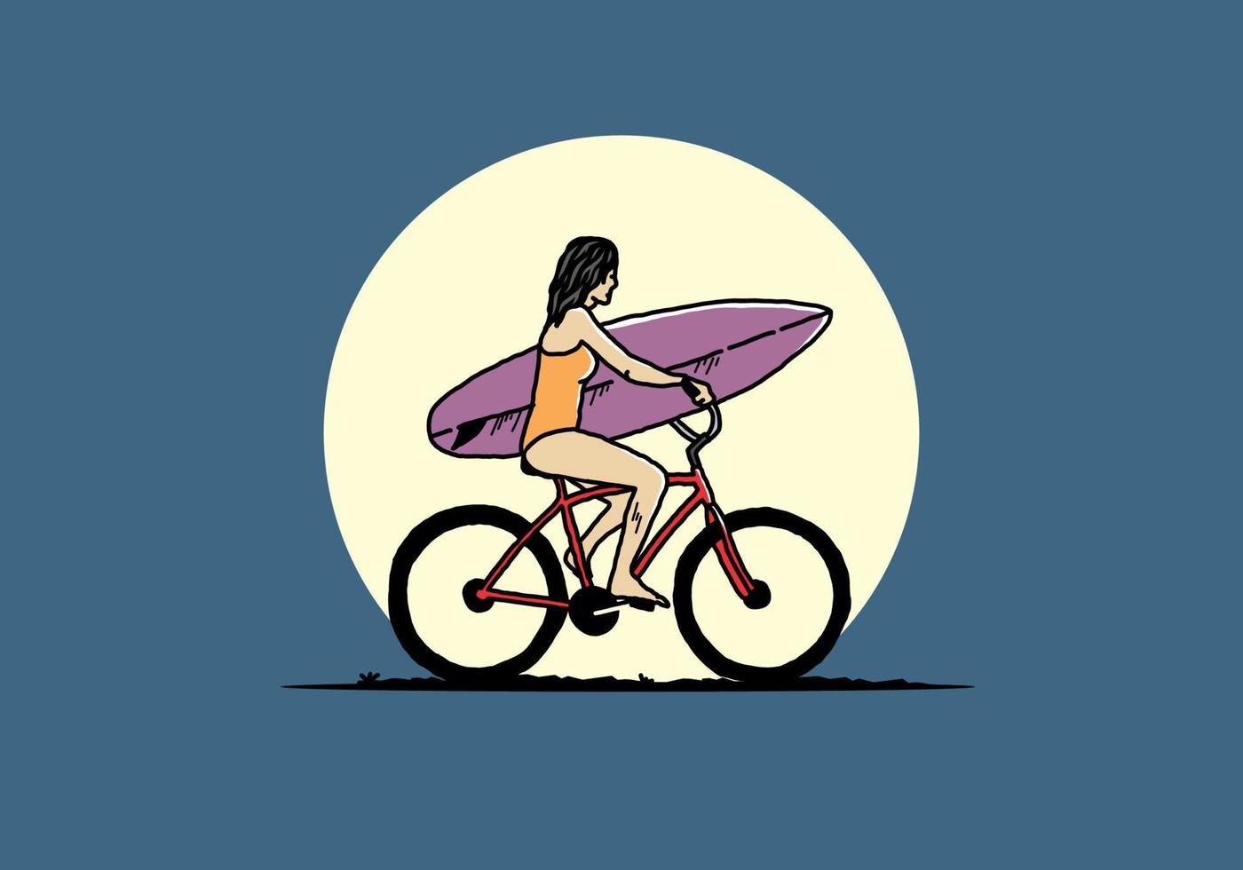 illustratie van een vrouw die gaat surfen op een fiets vector