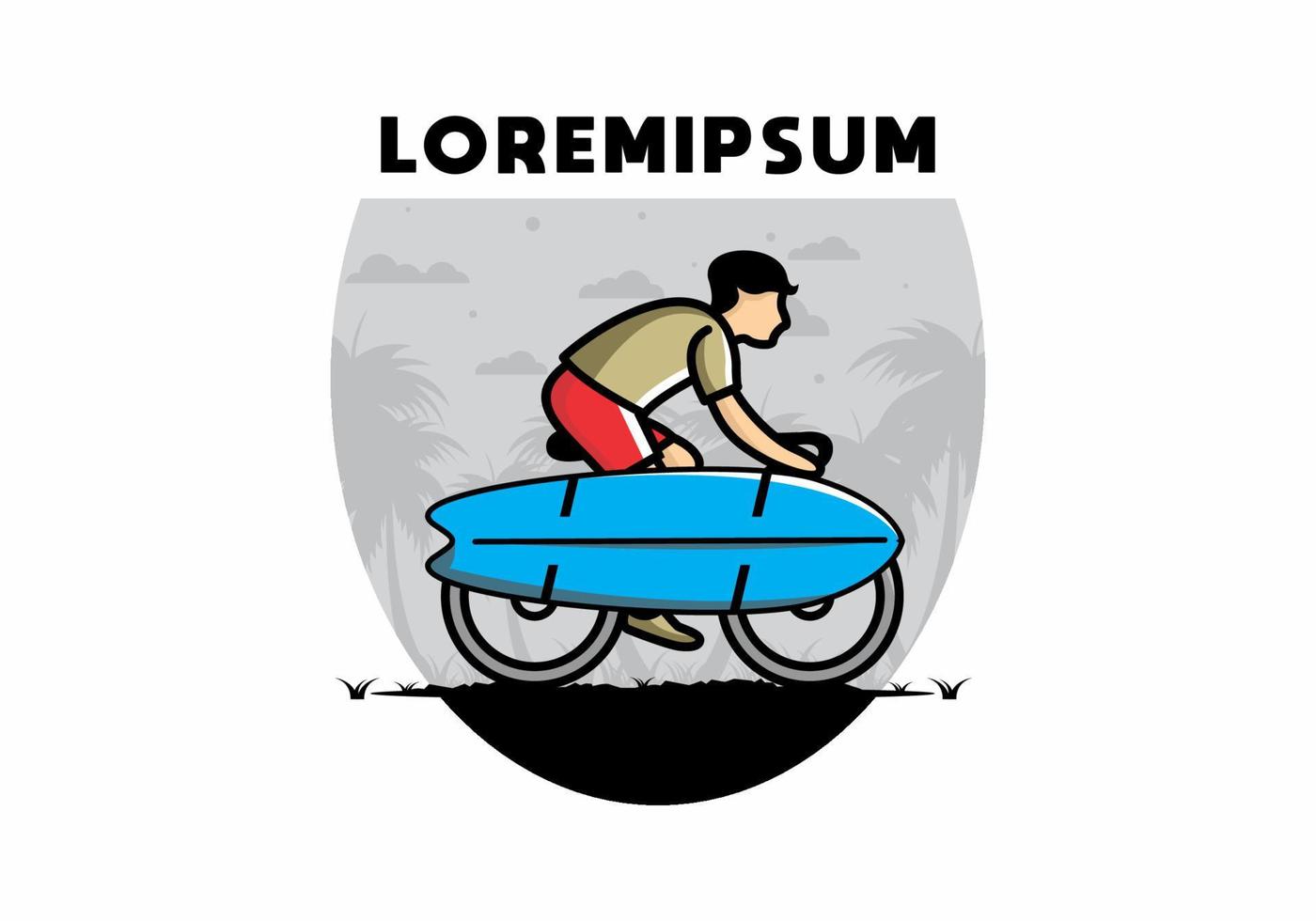 fiets met een surfplankillustratie vector