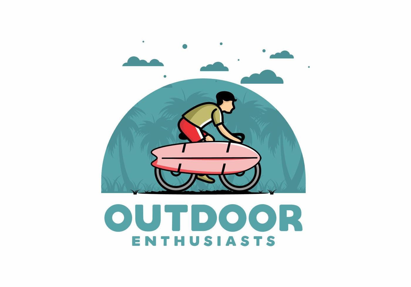 fiets met een surfplankillustratie vector