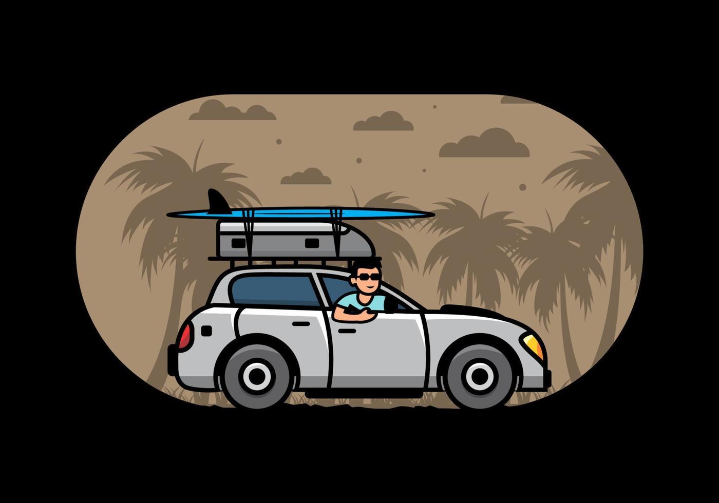 illustratie van een man die een auto berijdt voor vakantie vector