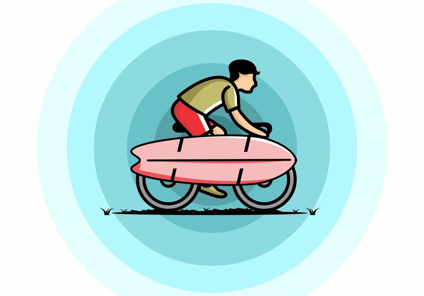 fiets met een surfplankillustratie vector