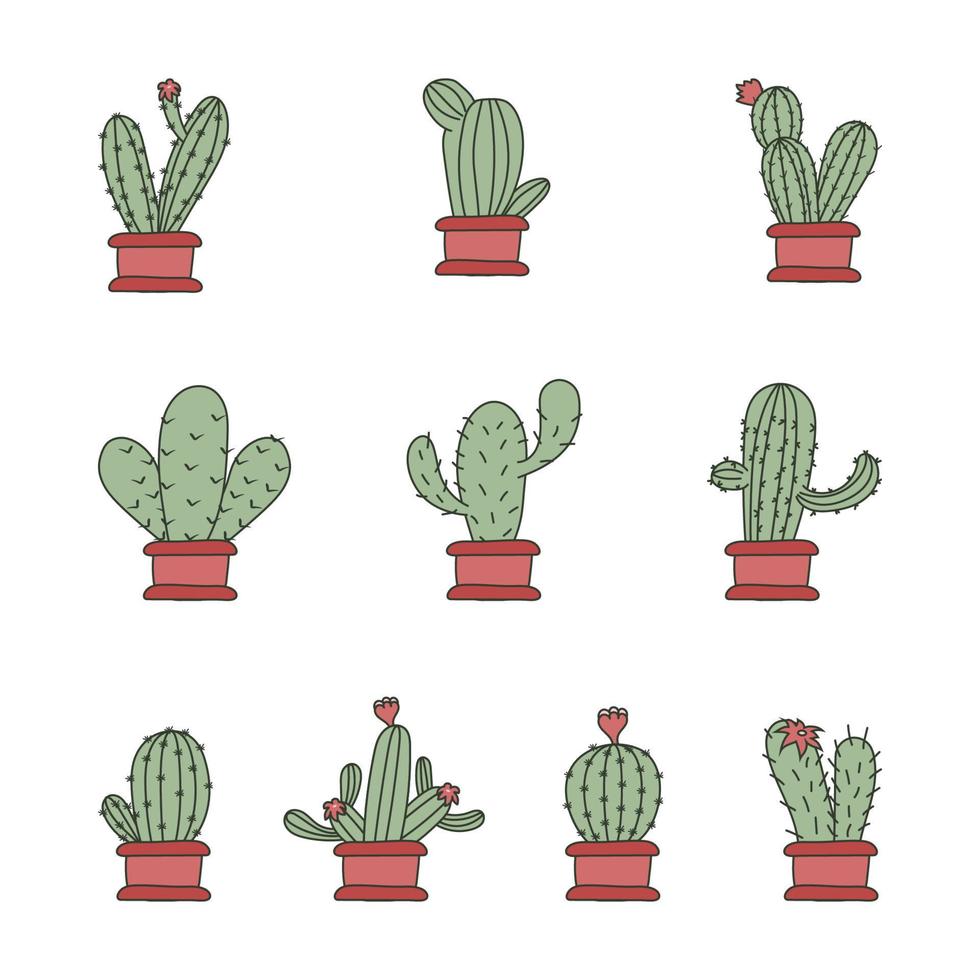 verzameling cactusplanten in potten vector