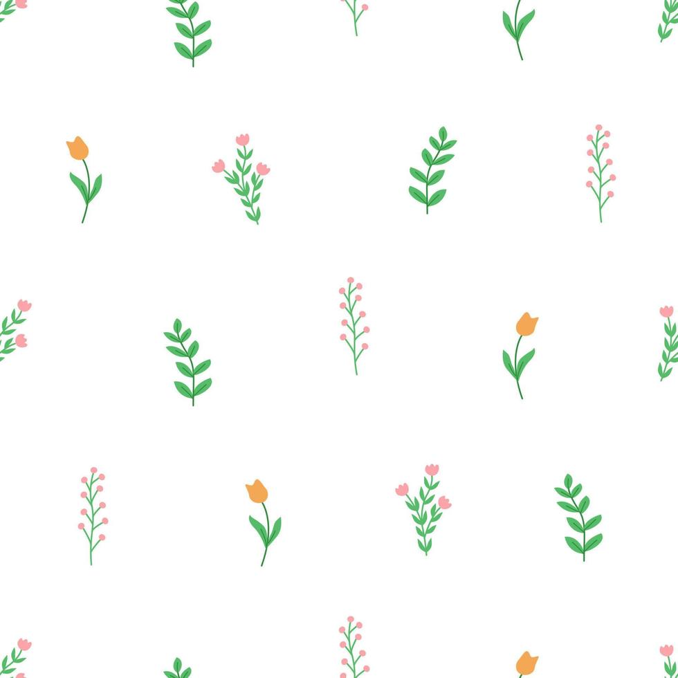 naadloze patroon veld planten, weide gras en bloemen tulpen klaprozen. vector doodle illustratie