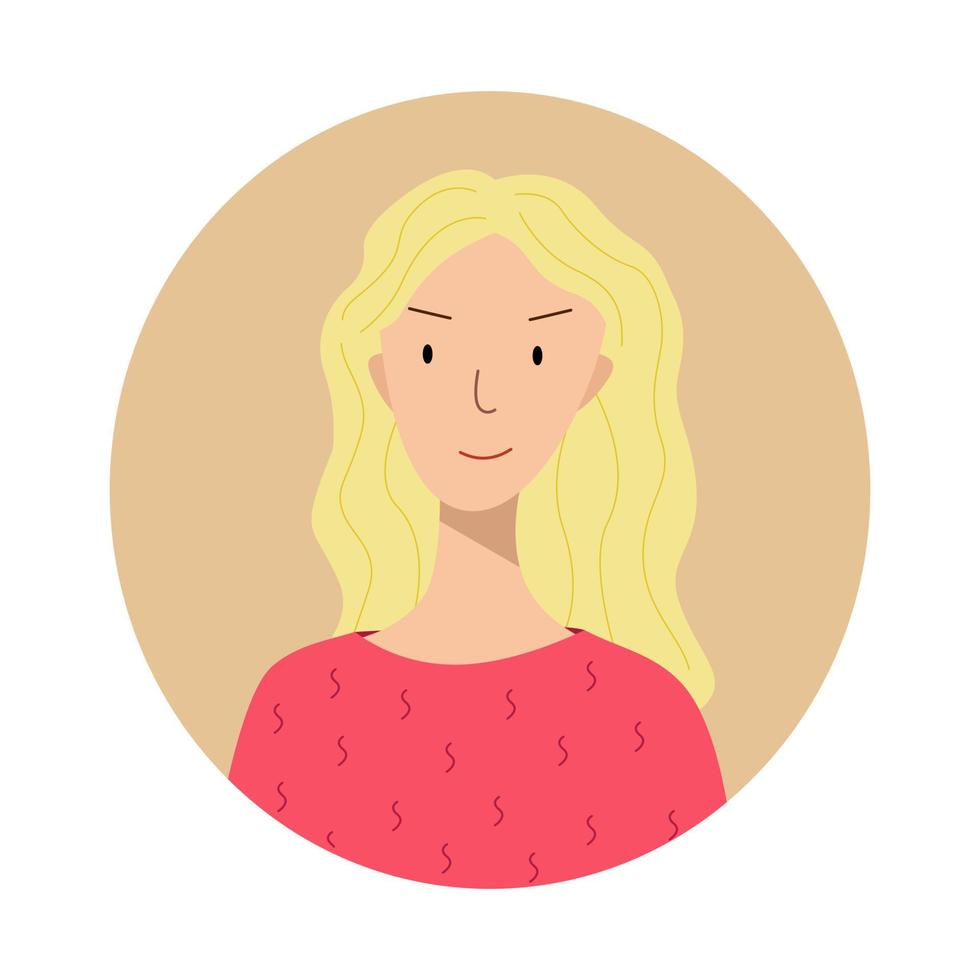 jong blond meisje portier karakter lachend gezicht. trendy stijlillustratie voor pictogram, avatars, portretontwerp vector